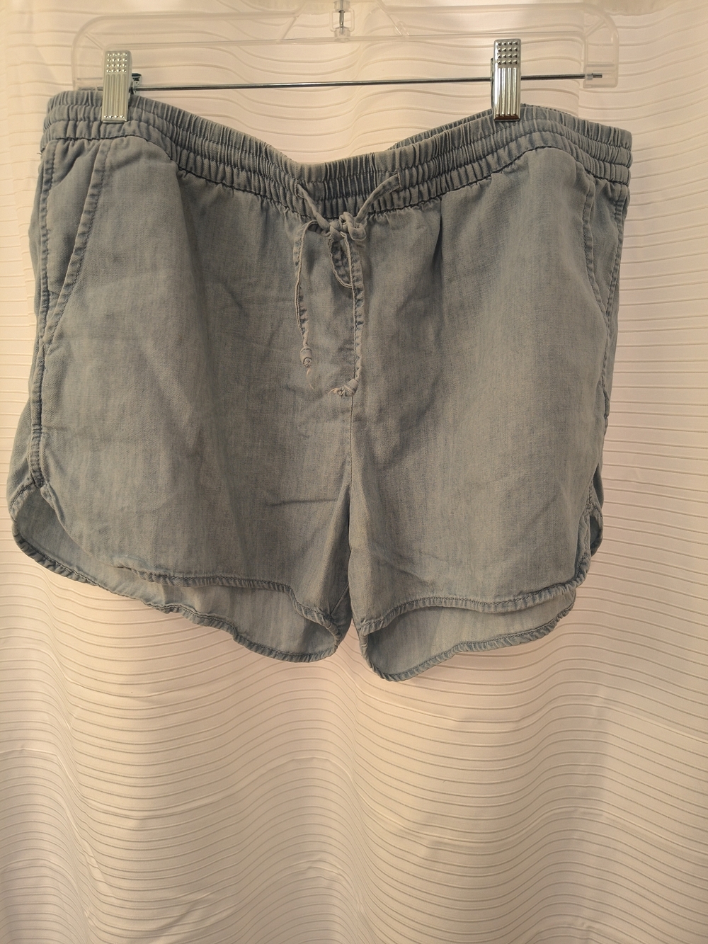 Chico's Faded Light Blue High-Waist Drawstring Shorts